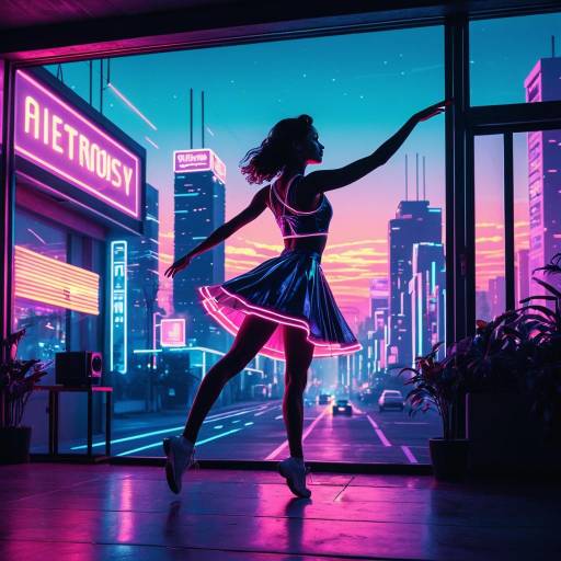 Neon-Lit Dancer in Futuristic Cityscape