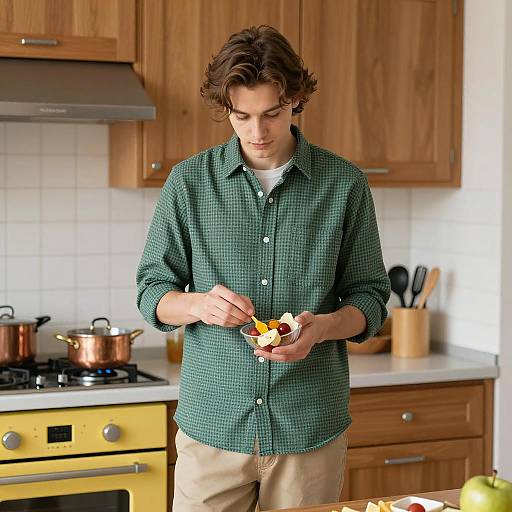 Young Man Cooking in a Cozy Kitchen