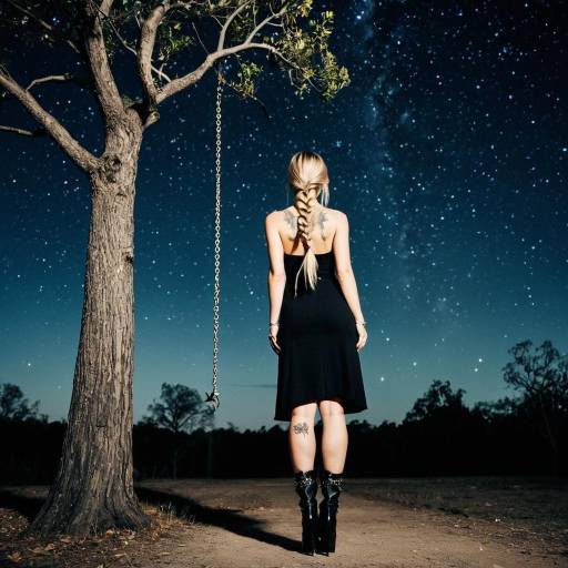 Woman with Braid Standing Under Starry Sky