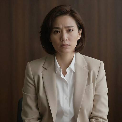 Serious Woman in Beige Blazer Portrait