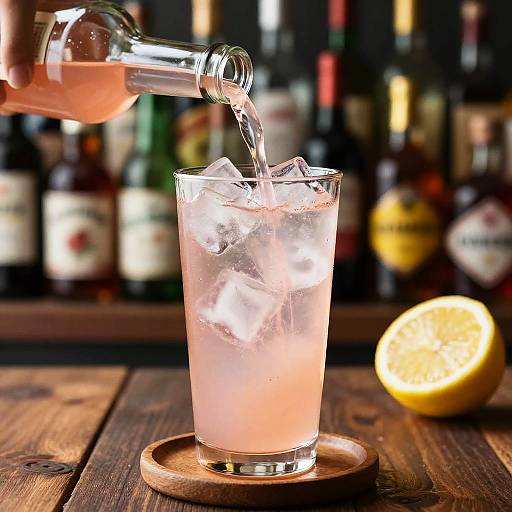 Pink Cocktail Being Poured with Ice