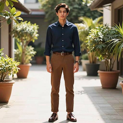 Confident Young Man on Sunlit Pathway