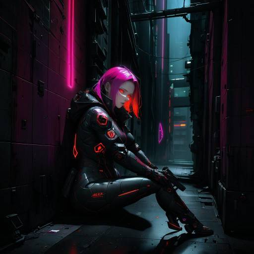 Rogue Cyber-Assassin in Neon Alleyway