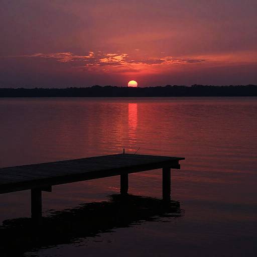 Dark Red Sunset Over Tranquil Lake