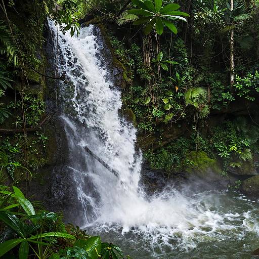 Vibrant Tropical Forest Waterfall Scene