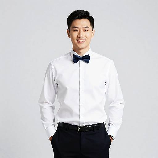 Smiling Man in White Shirt and Bow Tie