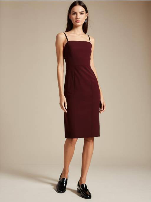 Chic Woman in Burgundy Sheath Dress