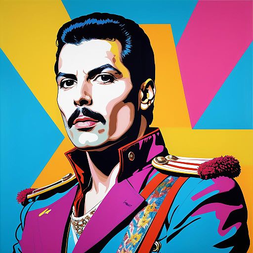 Vibrant Freddie Mercury Portrait in Warhol Style