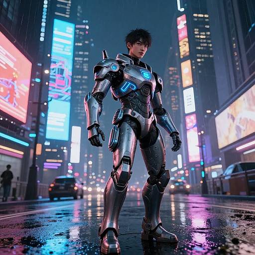 Futuristic Android Explorer in Cyberpunk City