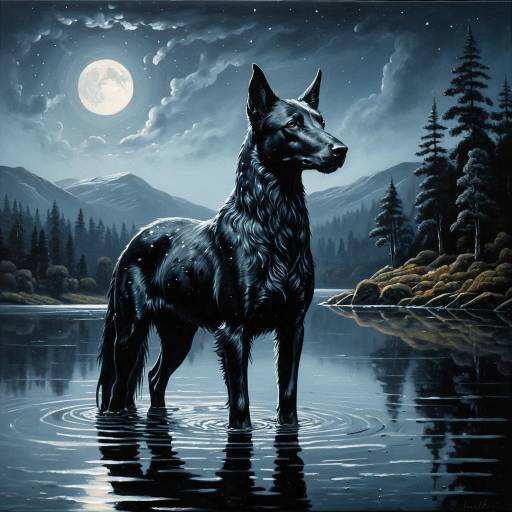 Obsidian Kelpie in Moonlit Lake Obsidian Kelpie in Moonlit Lake