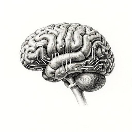 AI Brain Circuit Pencil Drawing