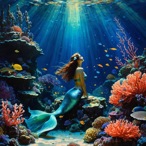Ethereal Mermaid in Glowing Coral Reef