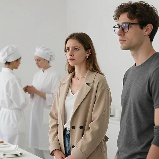 Concerned Woman in Bright White Room