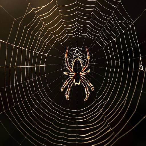 Sunlit Spiderweb with Silhouetted Spider