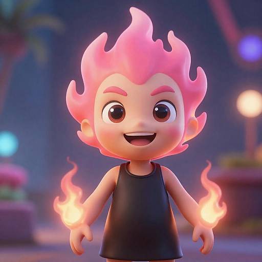Pink Flame-Headed CGI Character Portrait
