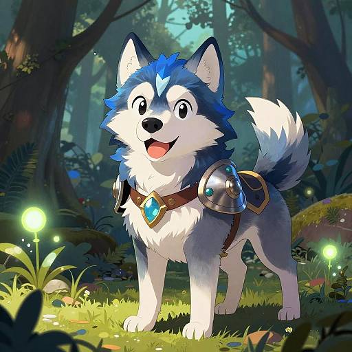 Vibrant Canine Fursona in Fantasy Armor