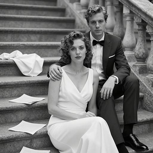 Elegant Couple on Stone Staircase