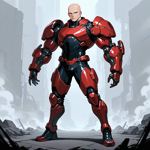 Bald Cyborg in Red-Black Armor