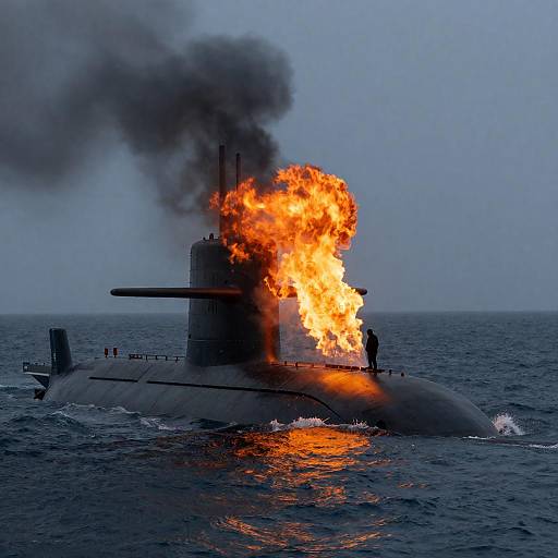 Submerged Submarine Aflame in Ocean