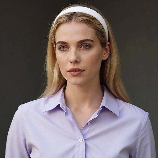 Blonde Woman in Lavender Shirt Portrait