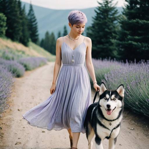 Elegant Woman with Siberian Husky