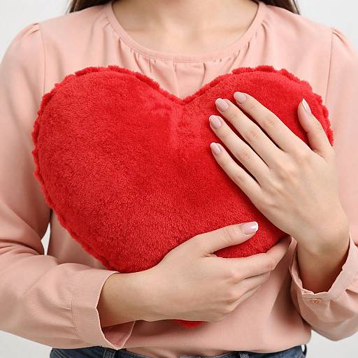 Woman Holding Red Heart Cushion