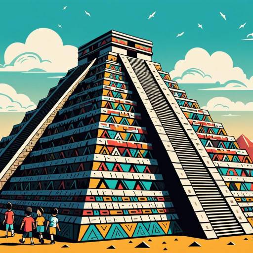 Whimsical Aztec Pyramid City Illustration