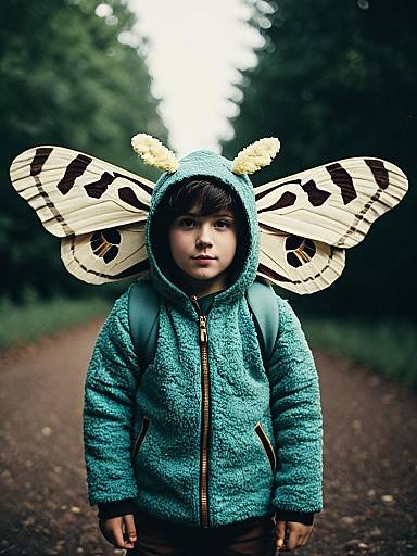 Whimsical Boy in Moth Costume Photography