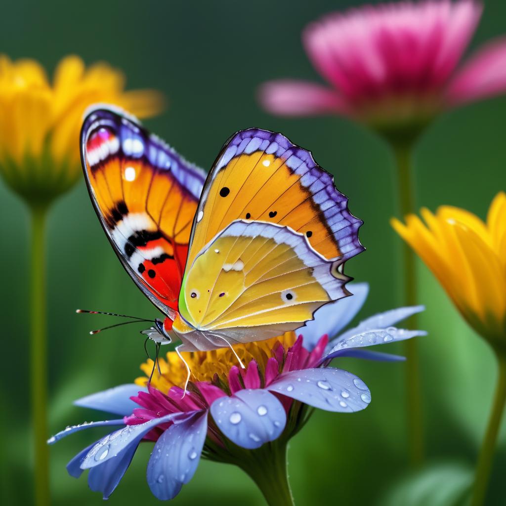 Delicate Butterfly on Vibrant Flower Macro