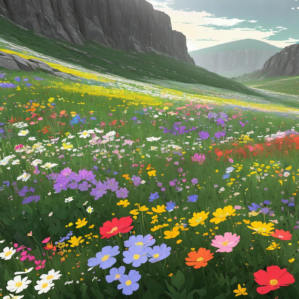 Serene Wildflower Valley in Ambient Occlusion