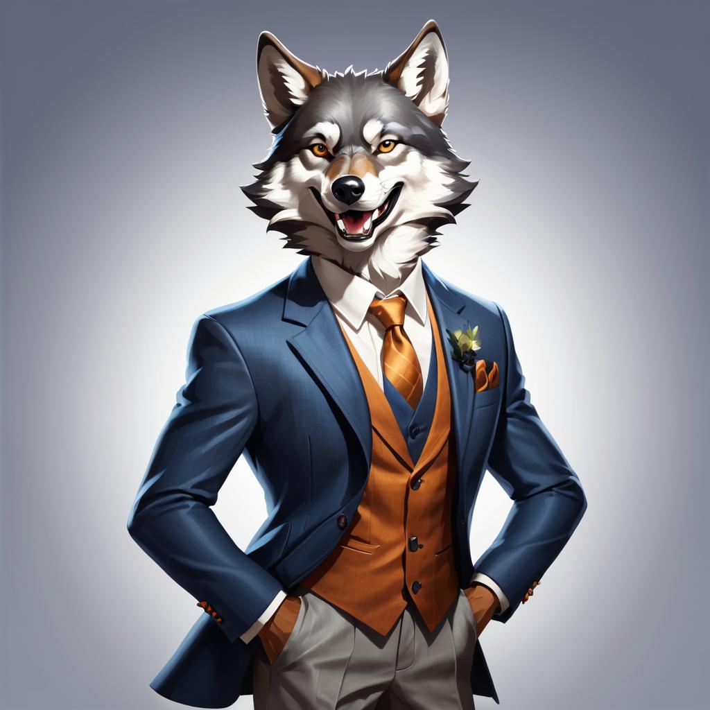 Elegant Anthropomorphized Wolf in Sport Coat