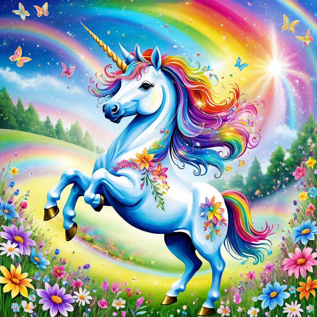 Joyful Unicorn Dancing in Enchanted Meadow