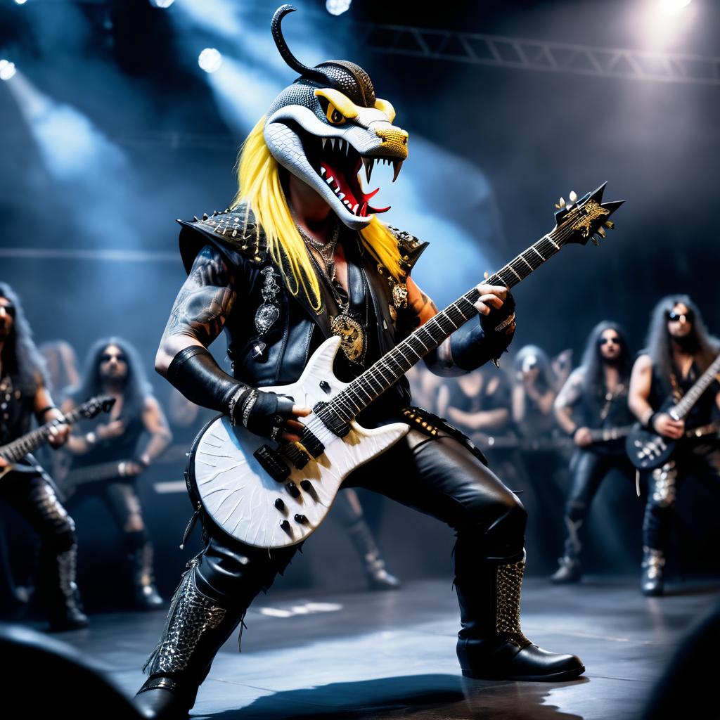 Anthropomorphic Snake Guitarist Rocking on Stage