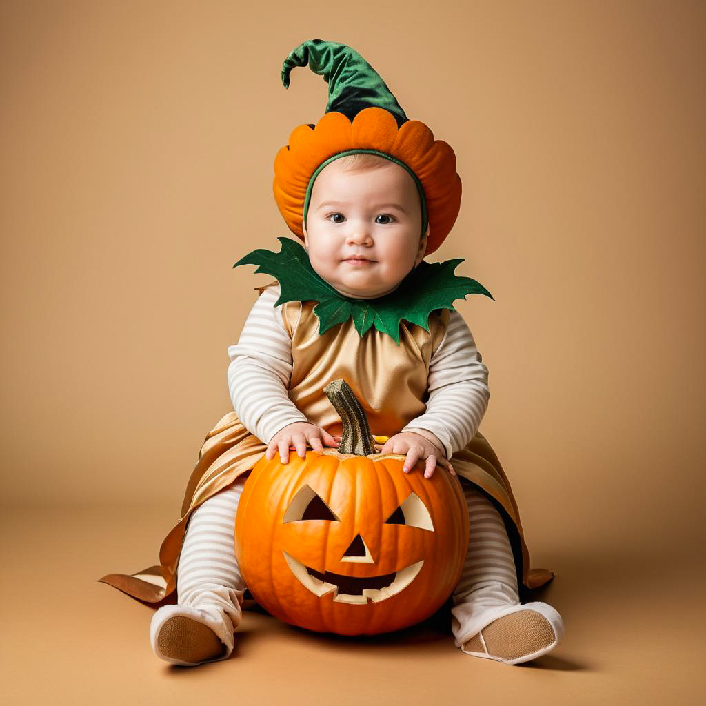 Curious Toddler in Pumpkin Costume