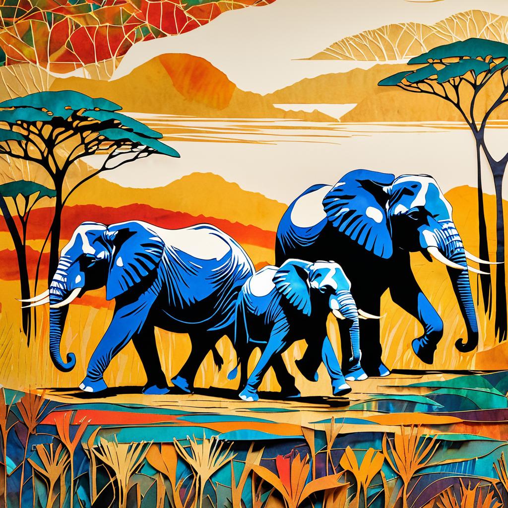 Majestic Elephants in Vibrant Savanna Scene