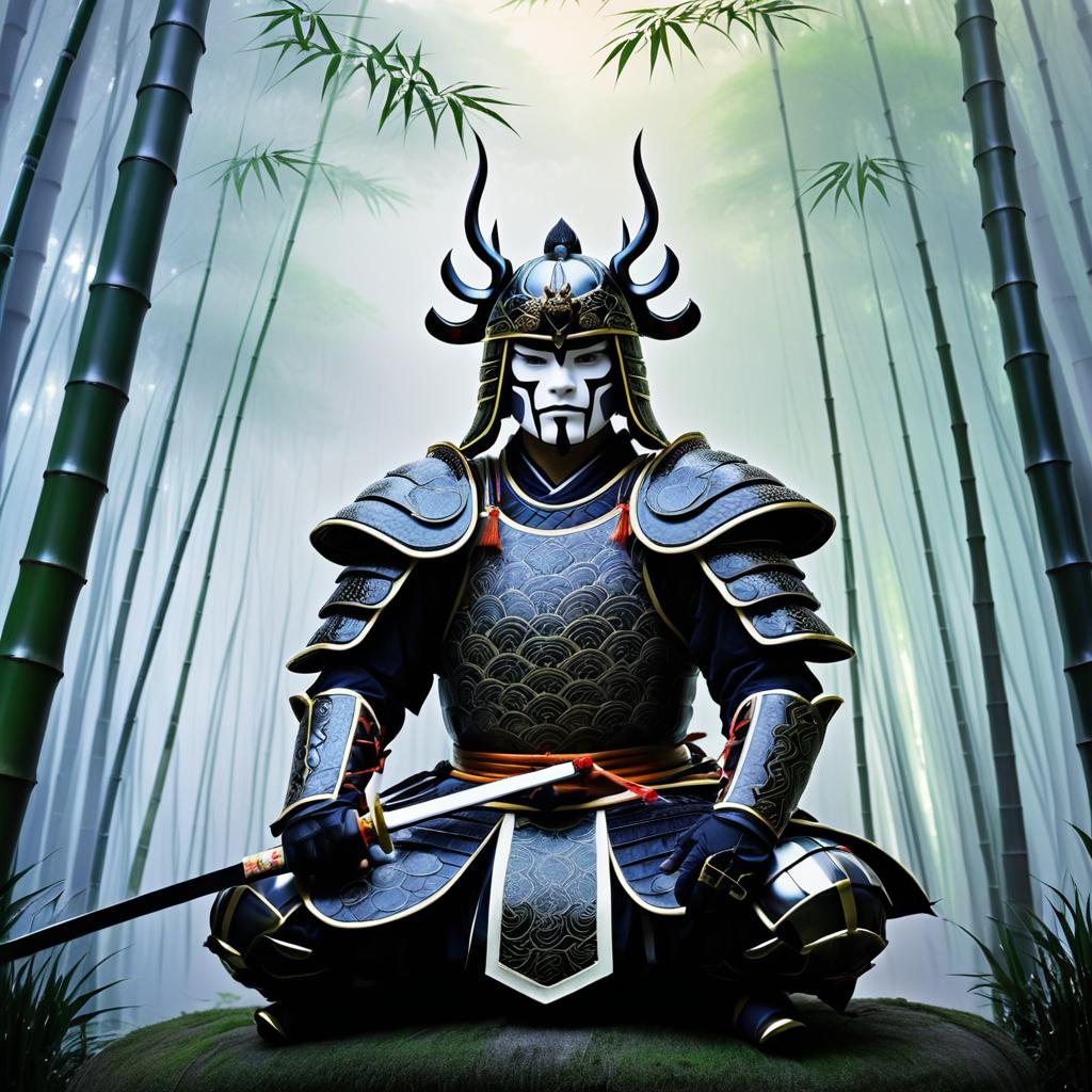 Regal Samurai Warrior in Misty Forest