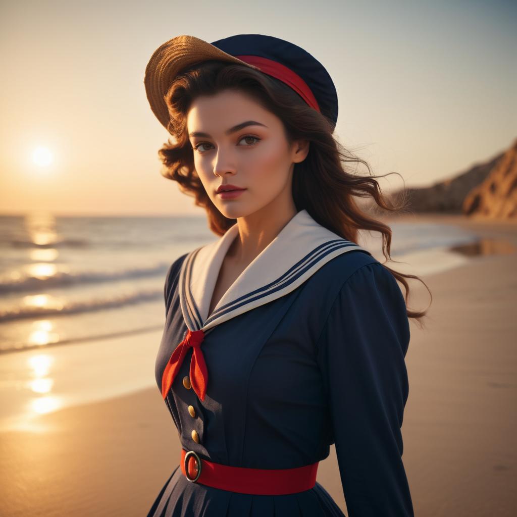 Vintage Sailor Beauty at Sunset Beach