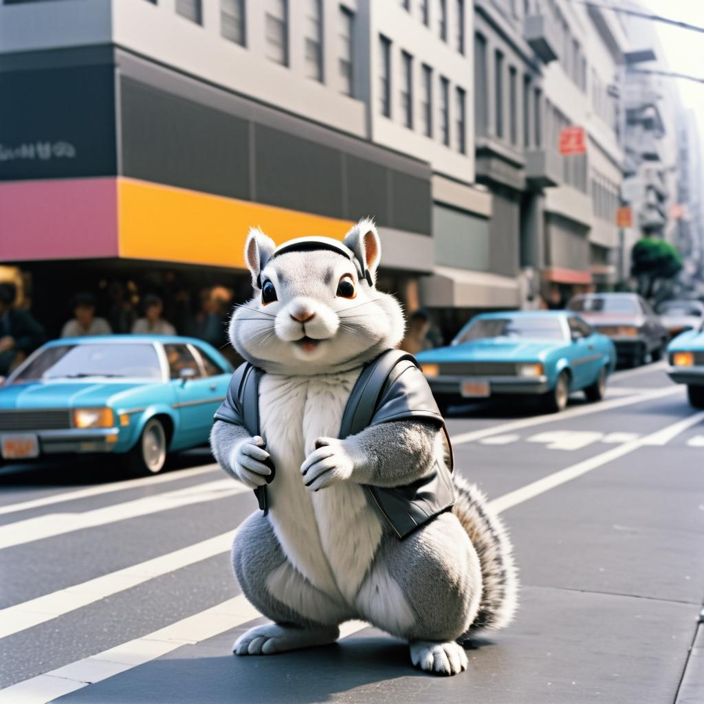 Vintage San Francisco Street with Time-Traveling Squirrel