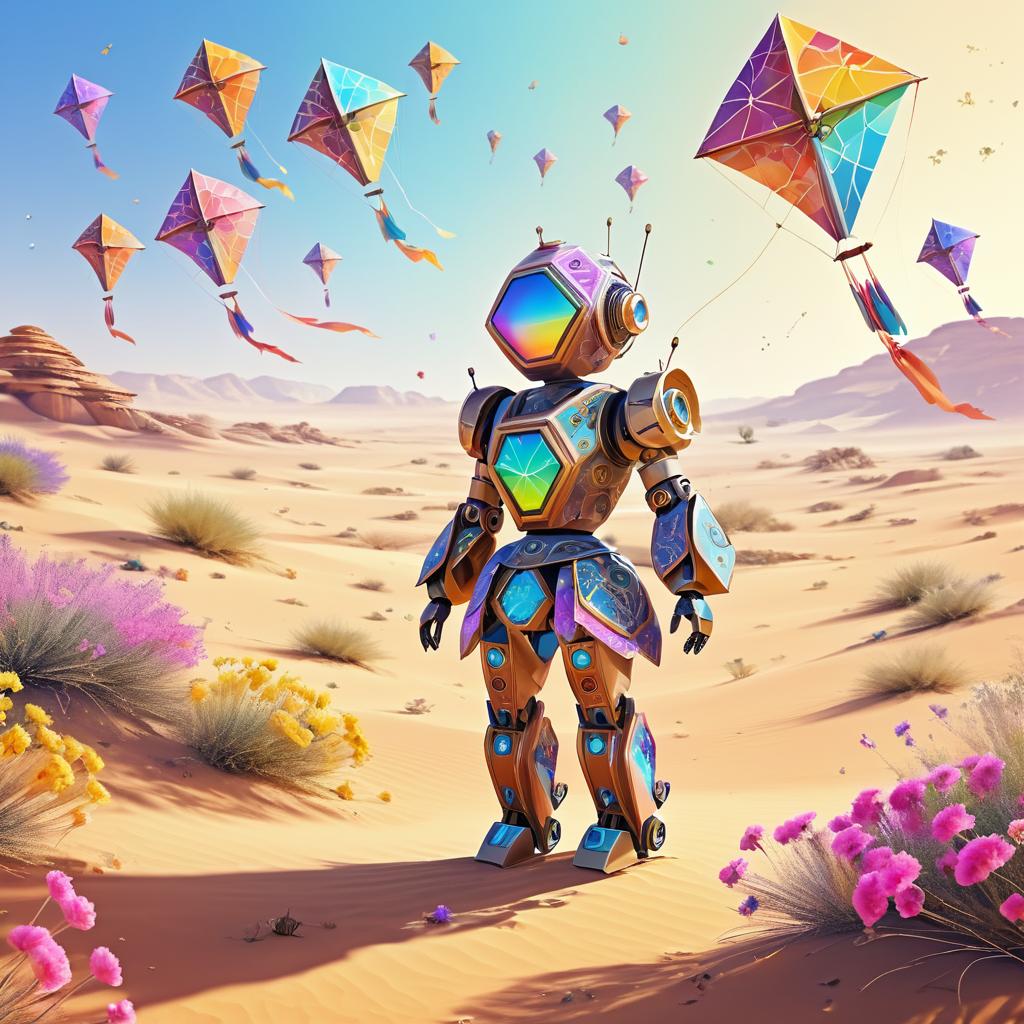 Charming Robot in a Dreamlike Desert Scene