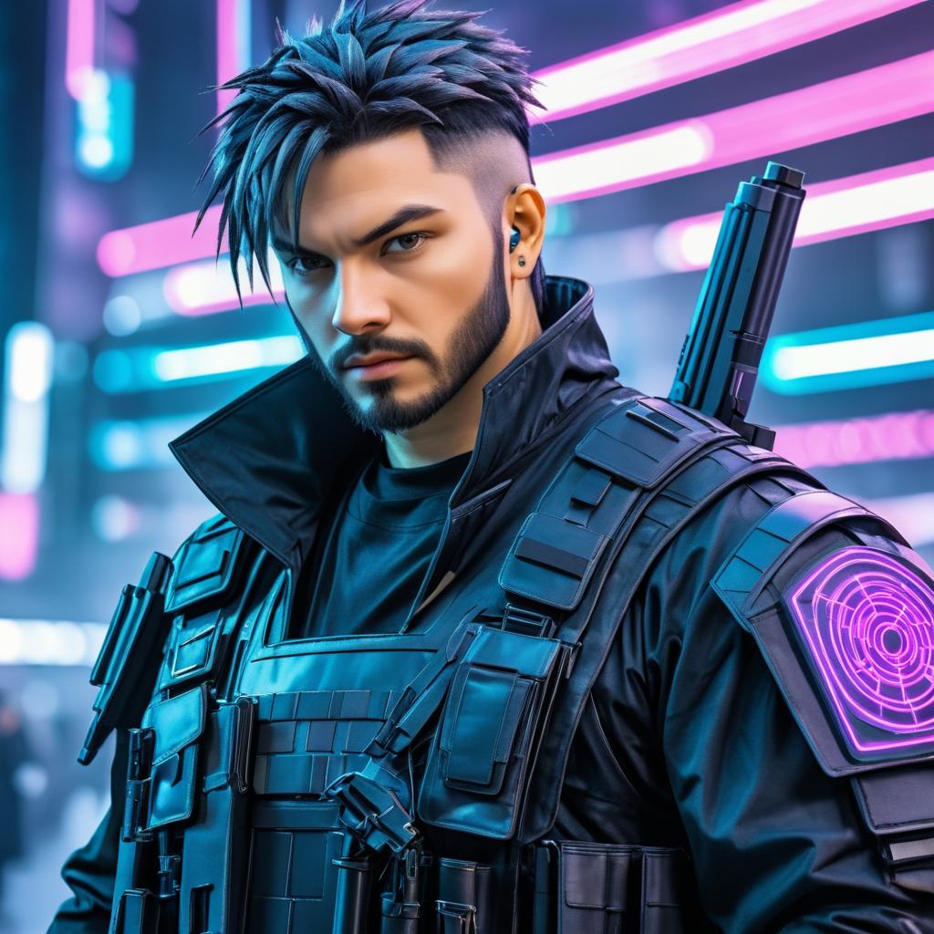 Cyberpunk Warrior Portrait with Gun