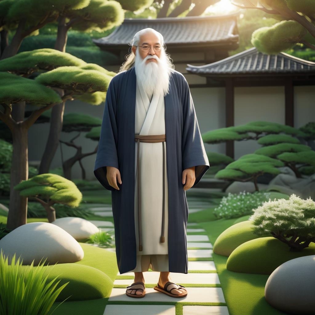 Tranquil Garden: A Wise Old Man