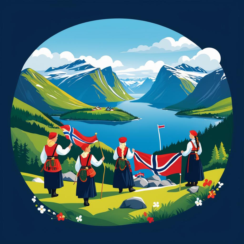 Festive Norwegian Landscape T-Shirt Design