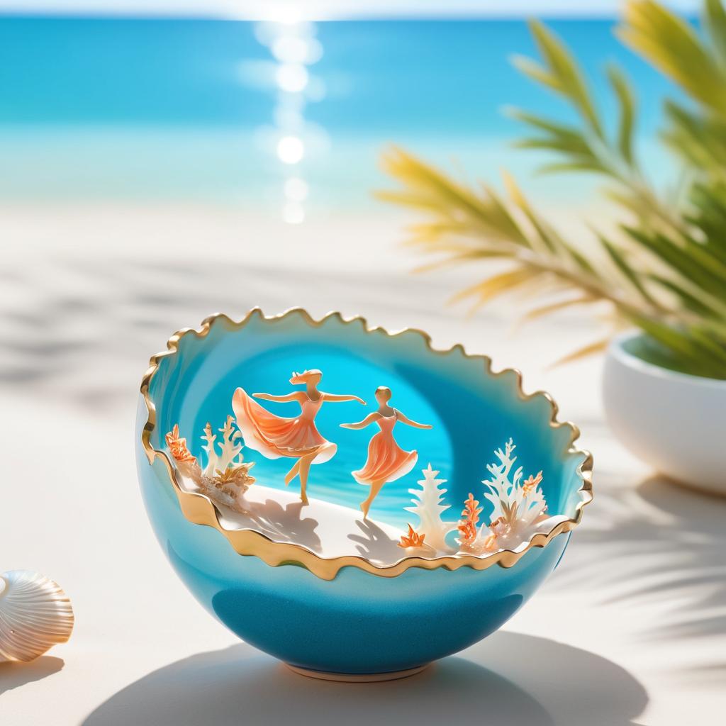 Whimsical Seashell Dancer on Vibrant Bowl