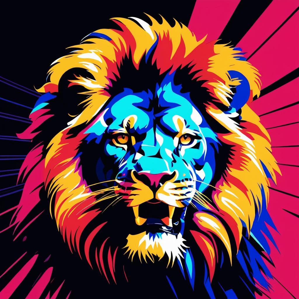 Fierce Lion in Warhol's Bold Style