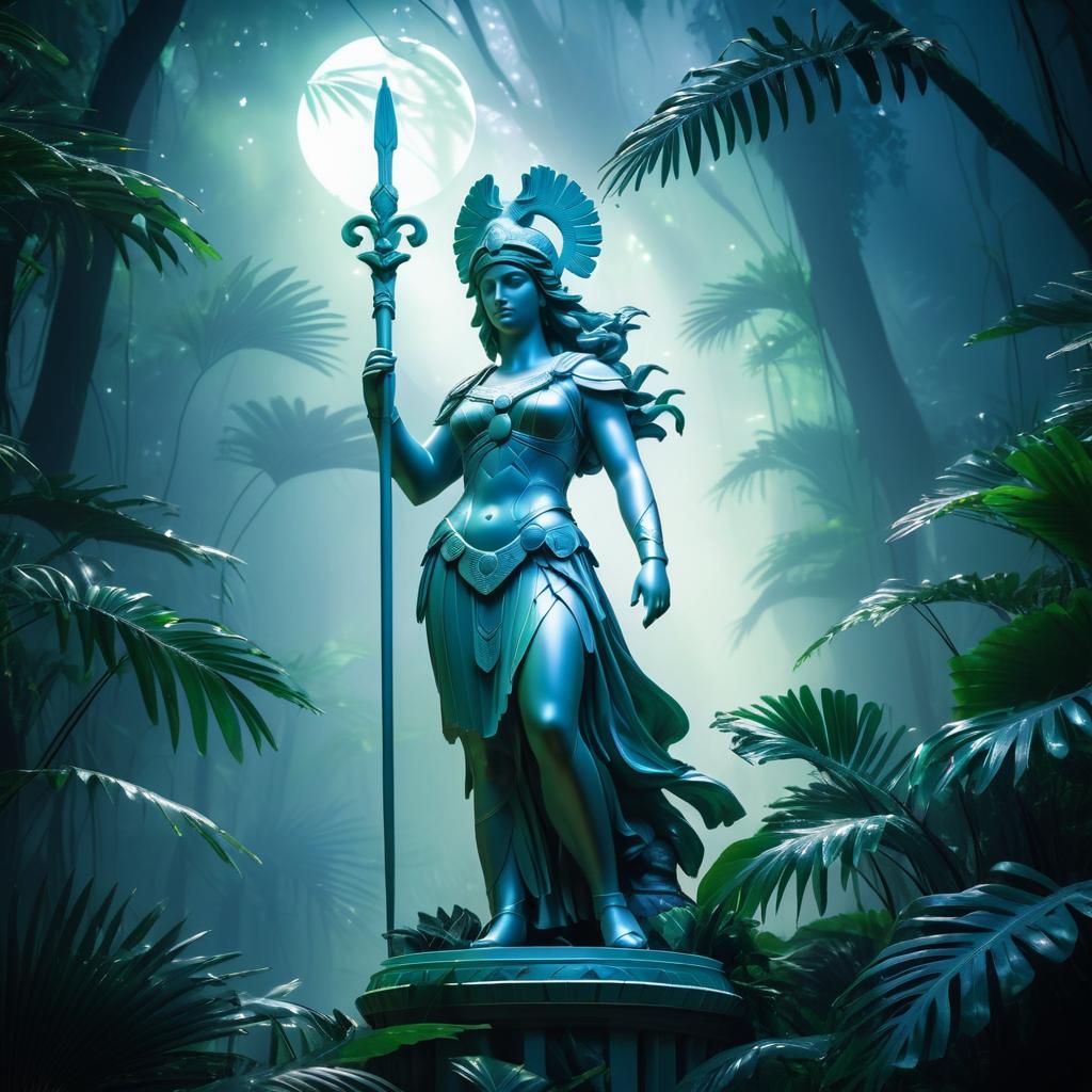 Mystical Athena Statue in Jungle Mist