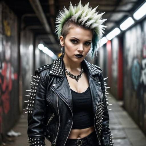 Punk Woman with Spiked Mohawk and Leather Jacket