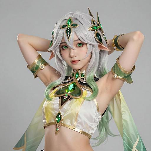 Anime Woman with White Hair and Jewels
