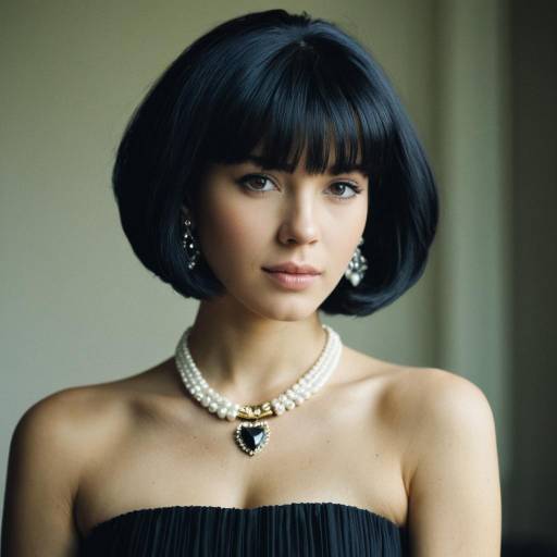 Elegant Woman with Black Wig and Jewelry