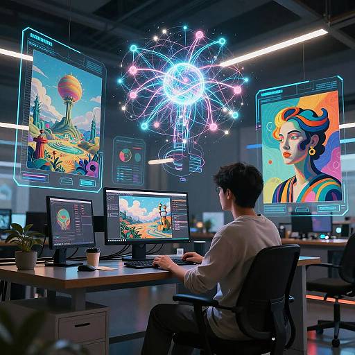 Futuristic Digital Art Studio with Holographic AI Interfaces