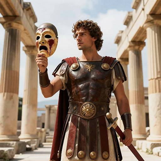 Determined Warrior in Ancient Ruins